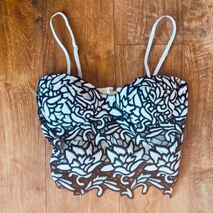 Black and White Embroidered Corset Top